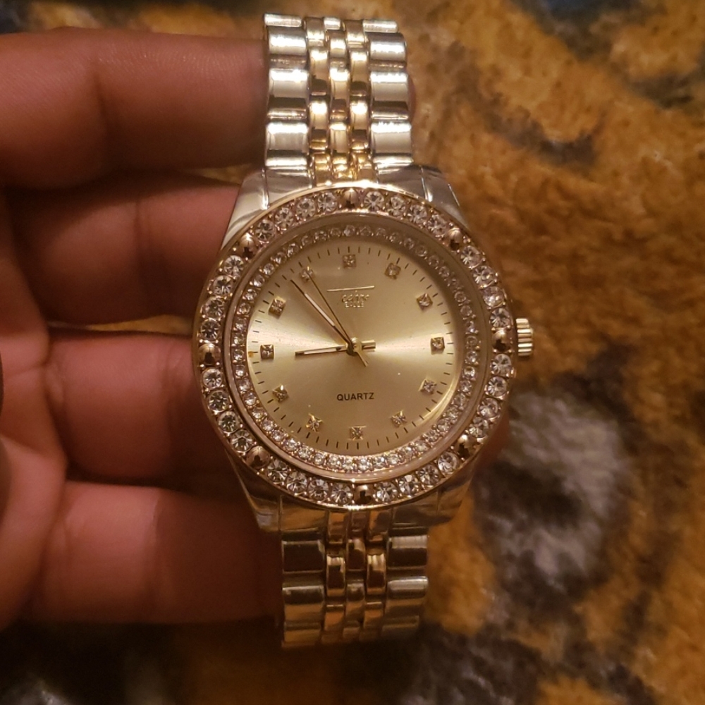 Iced out 2 tone watch